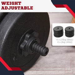 Adjustable 2 x 22lbs Weight Dumbbell Set for Weight Fitness Training Exercise Fitness Home Gym Equipment, Black (Pair)