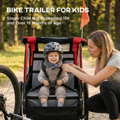 Bike Trailer for Kids, Baby Bicycle Trailer with 5-Point Harness, 16" Rubber Wheels, Storage Bag, for 18+ Months, Red