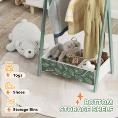 Kids Clothing Rack with Storage Shelf, Hangers, for Nursery Room, Living Room, Playroom, Green