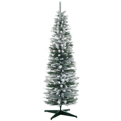5ft Tall Pencil Artificial Christmas Tree, Holiday Décor with Snow Flocked Branches, Green