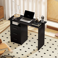 Computer Desk with Storage, 39" Home Office Desk with 3 Drawers nad Open Shelf, Writing Table for Bedroom, White