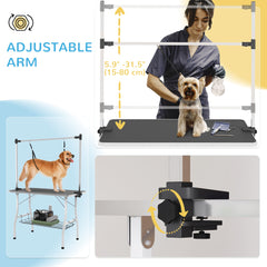 Foldable Dog Grooming Table with Adjustable Grooming Arms, Storage Shelf, Two Nooses, 42" x 24" x 61", Black