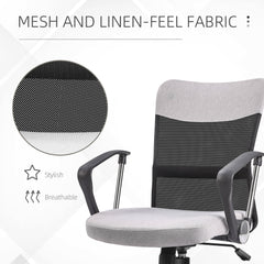 Mid Back Office Chair, Linen Adjustable Office Chair with Lumbar Back Support, Arm, Adjustable Height, Grey