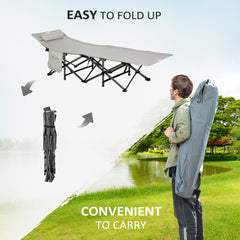 Folding Camping Cot with Mat & Pillow, Double Layer Oxford Heavy Duty Sleeping Cot with Carry Bag Blue