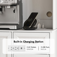 71" Pantry Cabinet with Charging Station, Kitchen Storage Cabinet with Microwave Stand, Adjustable Shelves, Black