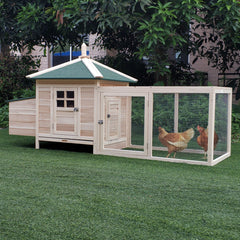 77" Chicken Coop Hen House Rabbit Hutch Poultry Cage Pen Outdoor Backyard with Nesting Box Run Natural