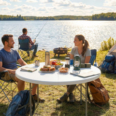 4ft Plastic Folding Picnic Table, Camping Table with Anti-Slip Foot Pads, Indoor Outdoor for Beach, BBQ, Grey