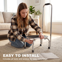 Step Stool with Handle for Adults and Seniors, Heavy Duty Metal Foot Step Stool for Elderly, Portable Stool with Anti-slip Design