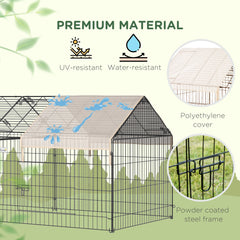 Pet Playpen with Roof, Metal Guinea Pig Cage, Rabbit Pen, Chicken Coop Run, Catio Cat Enclosure with Cover, Doors, Indoor Outdoor for Small Animals, 87" x 41" x 41", Cream