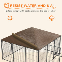 4.6' x 4.6' x 5' Outdoor Dog Kennel with Canopy, Rotating Bowls, Coffee
