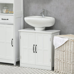 Pedestal Under Sink Cabinet, Bathroom Vanity Cabinet Storage with Double Doors and Adjustable Shelf, White