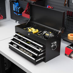 6 Drawer 24" Portable Tool Box with Top Case, Ball Bearing Slides, Metal Tool Chest for Garage, Household and Warehouse