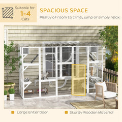 Large Outdoor Catio with Condos, Platforms, Doors, Ladders, Weather-Resistant Roof, Grey