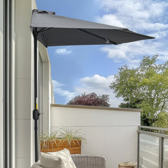 9.8ft Half Umbrella Semi Round Patio Parasol with Crank Handle, Top Vent for Garden, Balcony- NO BASE INCLUDED, Green