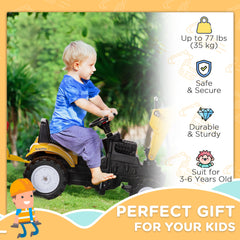 Ride on Tractor for Kids, Pedal Construction Car with Horn & Detachable Trailer for 3 Years Old, Yellow