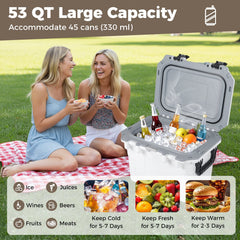 Ultra-Light Injection Molded Cooler 53 QT Hard Ice Chest-White