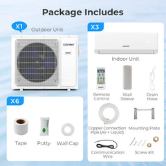 UltrEco 36,000 BTU 3 Zone Mini Split Heat Pump, 23 SEER2, Wifi, 7K + 9K + 24K