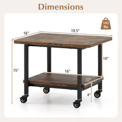 Under Desk Printer Stand with 360° Swivel Casters-Brown