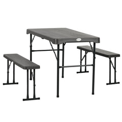 Folding Picnic Table with 2 Benches, 3-Piece Portable Outdoor Picnic Table Bench Set for 4, Patio Dining Table Set with Plastic Top, Steel Frame for Garden, Dark Grey