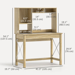 Computer Desk with Hutch, Home Office Table with Storage Shelves and Open Compartments for Writing, Work, Brown