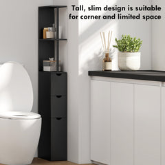 Tall Bathroom Storage Cabinet, Narrow Bathroom Cabinet with Drawers and Open Shelves for Small Spaces, White and Grey