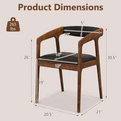 Set of 2 Wooden Armchairs with Curved Back and Brown PU Leather Seat