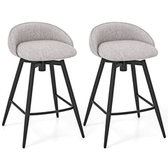 Set of 2 Swivel Counter Stools with Wrap Around Linen Backs in Grey