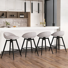 Set of 2 Swivel Counter Stools with Wrap Around Linen Backs in Grey