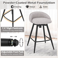 Set of 2 Swivel Counter Stools with Wrap Around Linen Backs in Grey