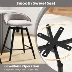 Set of 2 Swivel Counter Stools with Wrap Around Linen Backs in Grey