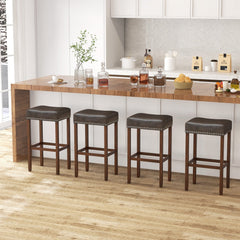 Set of 2 Backless Saddle Bar Stools in Grey Faux Leather, 29.5 Inch Seat