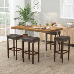 Set of 2 Backless Saddle Bar Stools in Grey Faux Leather, 29.5 Inch Seat