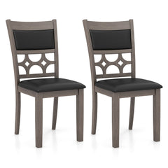 Set of 2 Dining Chairs with Patterned Cut Out Back and Padded Seat, Grey Wood