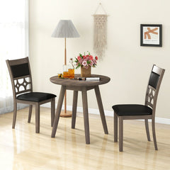 Set of 2 Dining Chairs with Patterned Cut Out Back and Padded Seat, Grey Wood