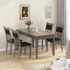 Set of 2 Dining Chairs with Patterned Cut Out Back and Padded Seat, Grey Wood