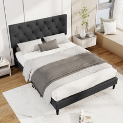 Full Upholstered Platform Bed with Diamond Tufted Headboard and 12 Plywood Slats