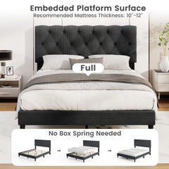 Full Upholstered Platform Bed with Diamond Tufted Headboard and 12 Plywood Slats