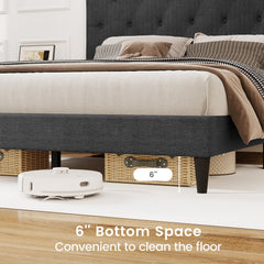 Full Upholstered Platform Bed with Diamond Tufted Headboard and 12 Plywood Slats
