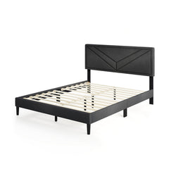 Queen Upholstered Platform Bed with Chevron Panel Headboard and 12 Plywood Slats