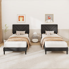 Twin Upholstered Platform Bed with Chevron Panel Headboard and 12 Plywood Slats
