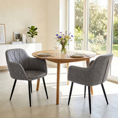 Set of 2 PU Leather Armchairs with Diamond Stitched Back and Metal Legs, Grey