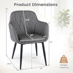Set of 2 PU Leather Armchairs with Diamond Stitched Back and Metal Legs, Grey