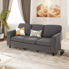 79 in Teddy Velvet 3 Seat Sofa in Grey with S Shaped Springs, 5 in Cushions and Washable Covers