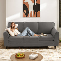79 in Teddy Velvet 3 Seat Sofa in Grey with S Shaped Springs, 5 in Cushions and Washable Covers