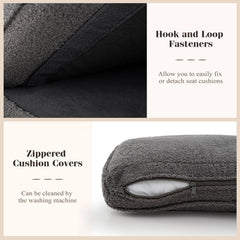 79 in Teddy Velvet 3 Seat Sofa in Grey with S Shaped Springs, 5 in Cushions and Washable Covers