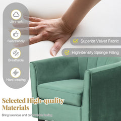 Upholstered Teddy Velvet Club Barrel Chair with Ottoman with Footrest-Green