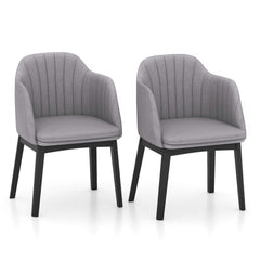 Set of 2 Velvet Armchairs with Channel Stitched Curved Back and Wood Legs, Grey