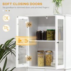 61" Kitchen Pantry Cabinet, Freestanding Farmhouse Buffet Storage Cabinet with Soft Close Glass Doors and Adjustable Shelves, Black