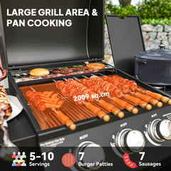 3 Burner Gas Grill with Side Burner, 9.5 KW Propane BBQ Grill, Cabinet Style with Shelves, Wheels, Instant Ignition