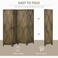 4-panel Wall Partition Farmhouse Room Separator with Foldable Design Wooden Frame 5.6FT, Walnut